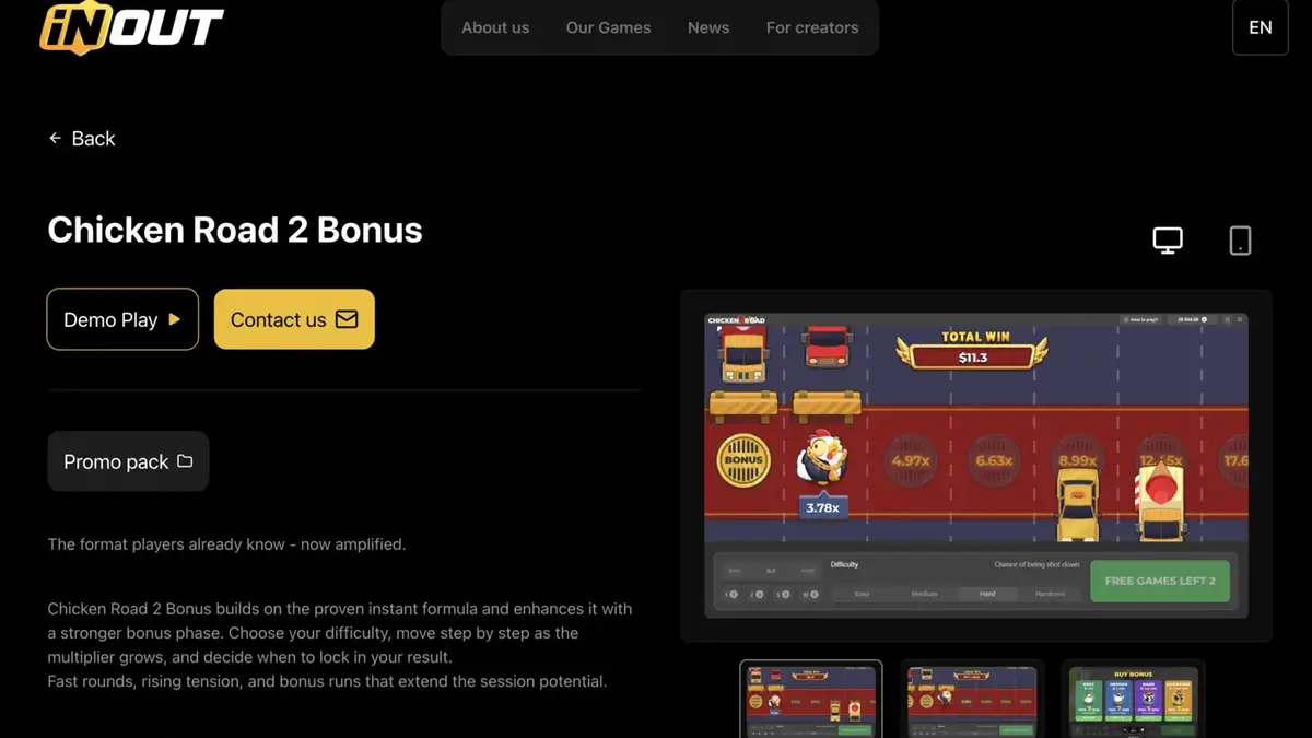 Chicken Road 2 Bonus comparison screenshot from InOut Games Chicken Road 2 Bonus comparison screenshot from InOut Games